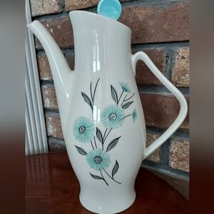 Steubenville Pottery Blue Gray Flower Lid Tempo Coffee Tea Pot Canonburg MCM